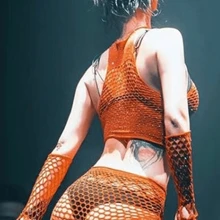 5pcs Women's Party Event Outfit, Red Fishnet Ultra Short Playsuit & Mask Set For Night Club Stage Performance - A - View 3