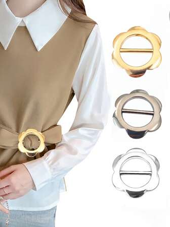 3pcs Flower-Shaped Multifunctional Metal Scarf And Accessory Clips - Elegant And Fashionable Accessory Suitable For Scarf, T-Shirt And Belt, Suitable For Any Occasion