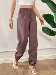 Nuevos pantalones largos de mujer para el verano de 2025, pantalones casuales de moda, más convenientes para el deporte con puños, de tejido de punto delicado, que absorbe el sudor y es transpirable, suaves y cómodos, lavables y no deformables, con tejido elástico que moldea la figura de las piernas - Rosa - Ver 1