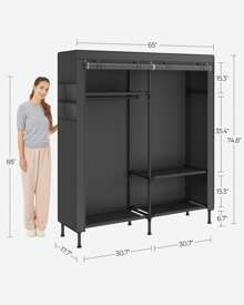 SONGMICS Wardrobe Closet, 65 Inch Heavy Duty Portable Closet, Freestanding Closet Organizer, Clothes Rack With Cover, 2 Hanging Rails, 3 Shelves,4 Side Pockets