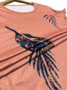 羽毛印花圆领短袖 T 恤 - 彩色 - 查看 4