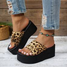 Chunky Platform Leopard & Zebra Slide Sandals, Chic And Sexy Casual Outdoor Summer Wear - Mustard Yellow - View 2