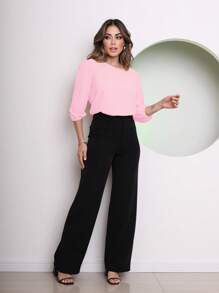 MARILYN MONNA Women's Blouse Tailored Simplicity Elegant Social Basic Crepe 3/4 Princess Sleeve Tamires - 粉色 - 查看 3