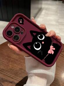 1个酒红色可爱猫咪问候图案防震手机壳，兼容苹果 16、15、14、13、12、11 Pro Max及系列，国际版，非国内版。 - 彩色 - 查看 5