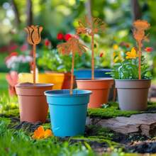 1pc Rustic Metal Flower Potted Decor, Garden Stake Decoration, Vintage Iron Flower, Suitable For Garden, Farm, Yard, Lawn