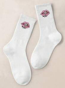 1 Pair Of Women And Men's Male/Female/Couple Mid Length Socks, Personalized, Fun, Colorful, Creative Cartoon Design, Holiday Gift, Comfortable And Breathable, Enhancing Family Atmosphere, Fashionable And Novel, Anime, Crazy, Multi-Color, Fun Printed Mid Length Socks