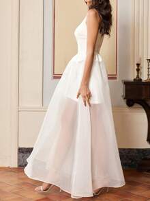 女士夏季纯色网眼吊带派对礼服、约会晚礼服、晚礼服、派对礼服、婚礼宾客礼服、舞会礼服