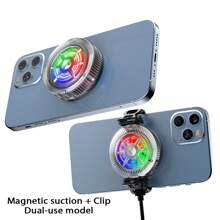 1 pièce Ventilateur de refroidissement pour téléphone avec lumière RGB magnétique noire, ventilateur à cristaux de glace, radiateur de refroidissement à semi-conducteurs, dissipateur de chaleur de jeu pour téléphone/tablette, 2 vitesses réglables ; pochette de transport incluse