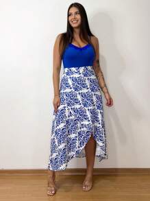 Women's Wrap Skirt With Viscose Lining - Blue and White - View 4