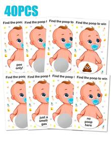 40 piezas - Juego de rascar 'Hacer caca' para baby shower de niño, juego divertido fácil de jugar, idea divertida, actividad para romper el hielo. Tarjetas de rifa, chupete azul - Multicolor - Ver 2