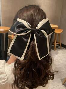 2 件女士黑色和米色韩式缎面蝴蝶结发圈发髻，马尾辫夹，清新优雅复古发饰，适合日常使用发圈发圈 - 彩色 - 查看 6