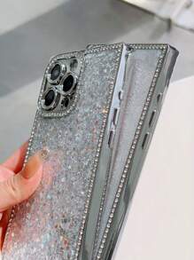 Sequins 1pc Fashionable Square Electroplated Dropper Phone Case, Protecting And High Quality For:IPhone13/13pro/13 Promax/IPhone14/14pro/14promax/IPhone15/15pro/15promax/IPhone16/16pro/16promax/IPhone14 Plus/15 Plus/16 Plus