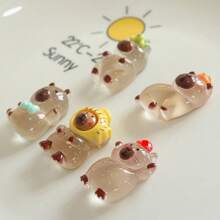4 pezzi Mini decorazioni per orso marrone trasparente in resina, fermagli per capelli in acrilico color crema, accessori all'ingrosso per il fai-da-te
