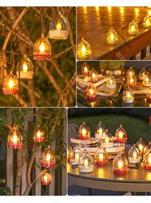 2 件太阳能蜡烛灯，花园用无焰蜡烛灯，露营氛围装饰，防水家用户外别墅阳台花园装饰悬挂树灯，适用于花园、庭院、阳台 - 透明 - 查看 5
