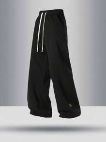 1 pieza Pantalón de chándal casual versátil y cómodo de pierna recta suelta con parches para hombres, primavera/verano