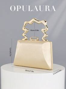 OpulAura Women Fashion Metallic Shiny Cuff Bracelet Clutch Bag, Minimalist Box-Shaped Leather Evening Party Purse, Sophisticated, Elegant, And Refined For Themed Parties, Birthday Gatherings, Back To School Events, Prom Bag For Party, Clutch Bag For Wedding - Gold - View 3