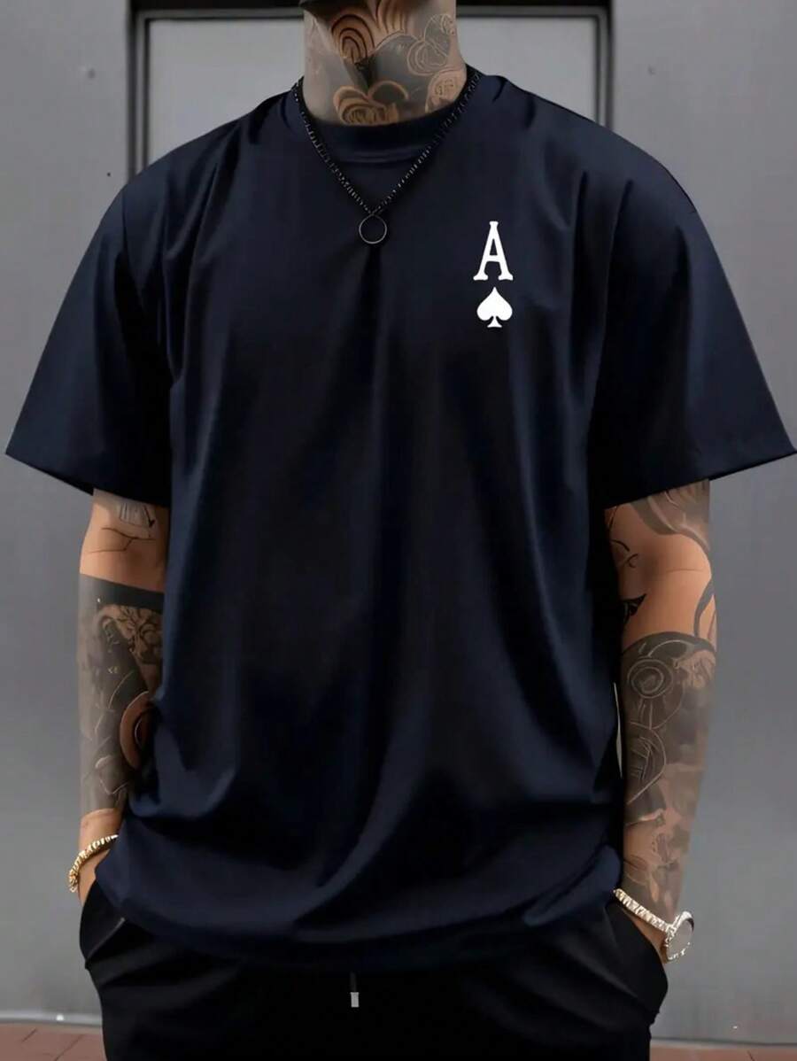 Ace Of Spades (SHIELD) AND (BACK) Oversized T-Shirt Men Women Cotton Reinforced Stitching Unisex StreetWear - 藏蓝色 - 查看 1