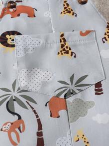 Baby Boy Fashionable Cartoon Animal Elephant, Giraffe, Zebra, Monkey, Lion Printed Casual Bib Pants, Spring/Summer