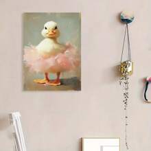 Framed Adorable Duck In Pink Tutu Canvas Art Print, Painting Style Poster, Portrait Orientation, For Bedroom, Living Room, Office, Classroom, Wall Hanging Decor, Birthday, Christmas, Valentine'S Day Gift