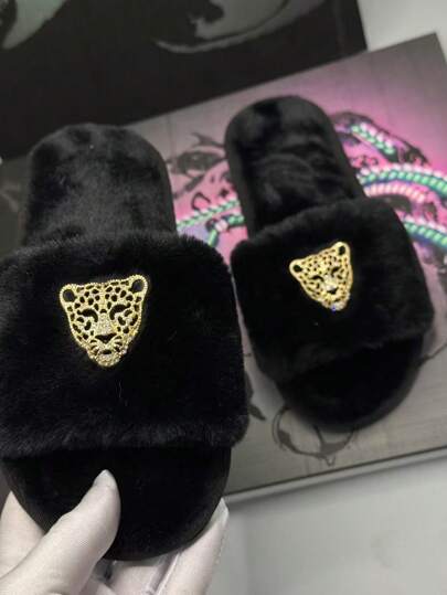 Nuevas pantuflas de mujer con estampado animal, con patrón de leopardo dorado, adecuadas para interiores/exteriores, fiestas y hogar