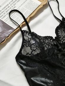 فستان زلة نسائي مثير من القطعتين من الشريط والقطع والظهر المكشوف قطعة واحدة - الأسود - مشاهدة 2