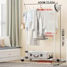 1pc Basic Floor Standing Bedroom Clothes/Pants/Shoes/Hat All-In-One Rack With Wheel, Multifunctional Drying Rack And Storage Organizer - Multicolor - View 5