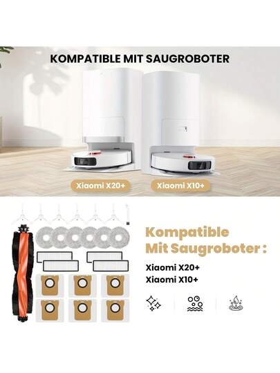 Stofzuiger Cleaner Accessories Suit Compatible Xiaomi X20, X10 Robot Cleaner: 1pc Main Brush, Mop Pads, Dust Bags, Side Brushes, HEPA Filters, Cleaning Tool