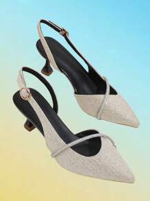 Women's Adjustable Buckle Pointed Toe Crystal Stiletto Heel Mules - Champagne - View 3