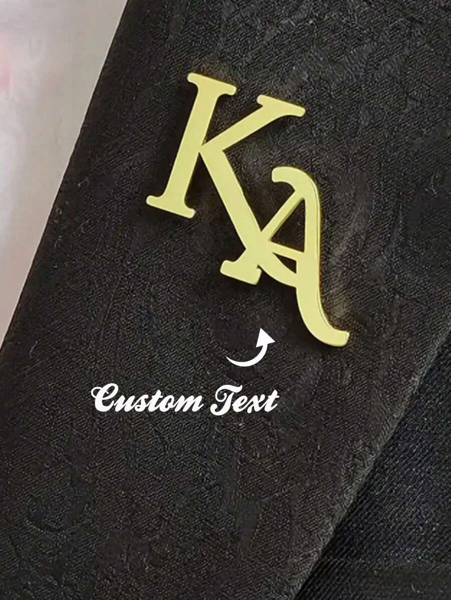 Personalized Initials Lapel Pin Unique Letter Custom Logo Label Brooch Rose Gold Brooch Gift For Men Groom - Multicolor - View 1