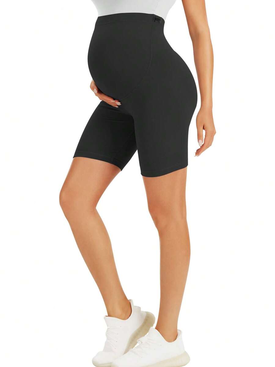 1 件孕妇高腰弹力腹部运动紧身裤，防下蹲瑜伽裤，孕妇柔软舒适休闲短裤 - 黑色 - 查看 1