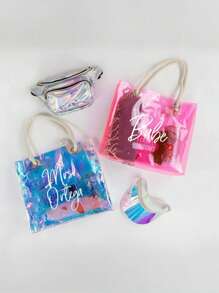 Customed Name Bridesmaid Tote Bag, Personalized Holographic Bag, Custom Fashionable PVC Clear Bag, Beach Bag, Transparent Bag, Girls Weekend, Bachelorette Party, Reusable Bag, Anniversary Gift, Valentine Gift, Birthday Gift, Wedding Gift, Mother's Day Gift - Multicolor - View 4