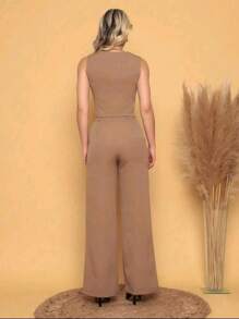 Women's Set Vest With Tailored Trousers Chic Formal - Màu Khaki - Xem 2