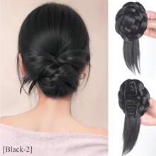 Black Brown Synthetic Half-Tie Double Hair Bun Messy Cat's Ear Hair Bun Low Claw Chignon Wrap Around Hairtail Extension For Women - Multicolor - View 11