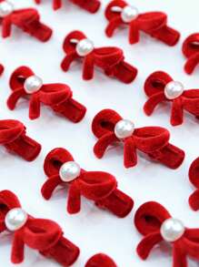 2 pièces Pinces pour cheveux d'animaux de compagnie avec perle et nœud, accessoires de coiffure mignons pour petits chiens et chats - Multicolore - Voir 1