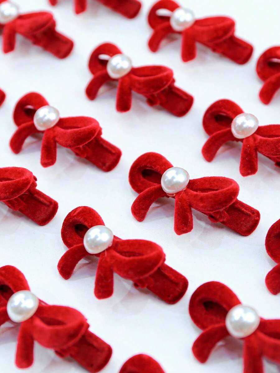 2 pièces Pinces pour cheveux d'animaux de compagnie avec perle et nœud, accessoires de coiffure mignons pour petits chiens et chats - Multicolore - Voir 1