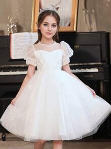 Vestido de flores para niña de las flores en bodas, vestido de fiesta formal elegante de princesa para niñas
