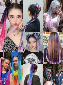 带橡皮筋的彩色辫子接发彩虹编织合成假发马尾辫发饰女孩假发派对角色扮演假发 - 彩色 - 查看 7