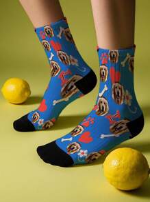 1 paire de chaussettes personnalisées avec impression du visage de l'animal de compagnie, chaussettes avec design de cœur d'animal de compagnie personnalisé, chaussettes décontractées confortables et respirantes, chaussettes de sport minimalistes à la mode, convenant aux activités extérieures, fitness, basketball, course
