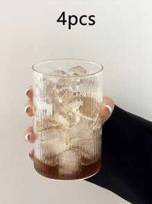 1pc/4pcs Vertical Stripe Glass Cup,Straight Design Glass Cup,Straight Coffee Glass Cup,Creative Glass Cup,Vertical Cold Drink Cup,Simple Beverage Cup,Retro Stripe Cup,Ribbed Transparent Coffee Cup,American Latte Coffee Cup,Heat-Resistant Drinking Glass Cup,Transparent Glass Cup,Beer Cup,Cocktail Cup,Summer Beverage Glass Cup,Beverage Cup