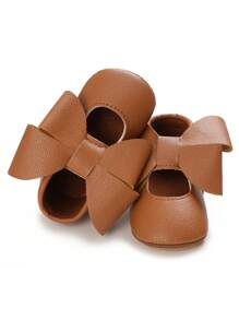1 双棕色蝴蝶结软底公主鞋，适合 0-1 岁女婴 - 棕色 - 查看 5
