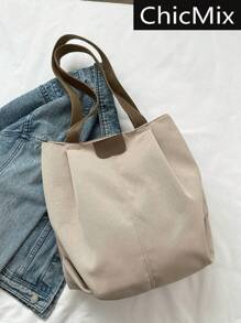 Geantă de umăr minimalistă din pânză, geantă de depozitare cu capacitate mare, culoare solidă, geantă ușoară, ghiozdan școlar în stil artistic pentru adolescenți, ghiozdan pentru femei sau studenți, perfectă pentru cărți, cumpărături, întoarcerea la școală și multe altele