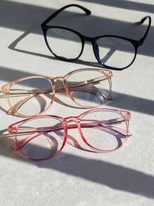 Bộ 5/4/3 chiếc kính gọng tròn lớn màu đen, trong suốt, hồng, xanh dương dành cho nữ, kiểu dáng tối giản, tròng kính trong suốt, phù hợp với trang phục đi học, quà tặng ngày lễ. - Đen+vàng+hồng+xanh - Xem 2
