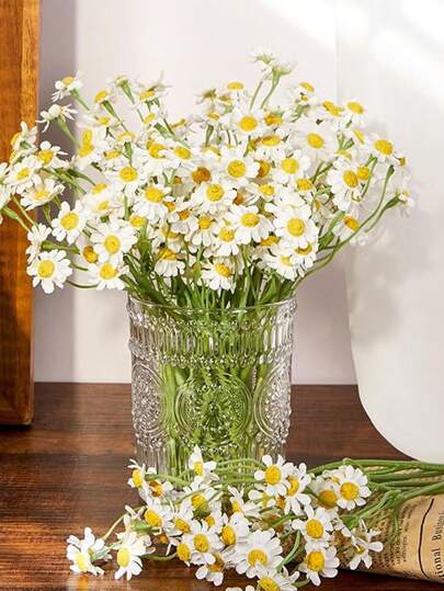 6/12/24 件人造雏菊花，优雅的洋甘菊和向日葵，10 英寸假雏菊，用于户外花瓶填充物、DIY 家庭派对、春季草地婚礼雏菊派对装饰（白色洋甘菊）、摄影道具（无容器）、秋季装饰、秋季