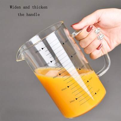 1 pieza Taza de medición de vidrio borosilicato de alta calidad, gruesa con asa, escala de medición transparente, apta para microondas, diseño minimalista, gran capacidad para leche, harina, apta para lavavajillas, fácil de limpiar