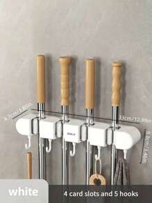 1 Stück 3 Fach/4 Fach Wandhalterung für Besen und Wischer für Badezimmer, Garten und Garage, bohrlochfrei, einfach zu installieren und praktischer Aufbewahrungsorganisator