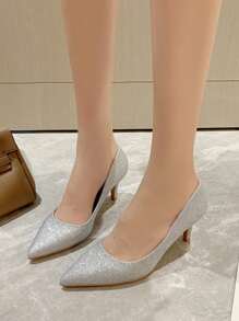 Women's Pointed Toe Glittering Fashionable Elegant High Heel Shoes - Silver - View 4