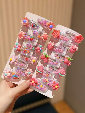 10/20 件彩色水果和花卉发夹，青少年的绝佳礼物，适合所有季节的日常佩戴