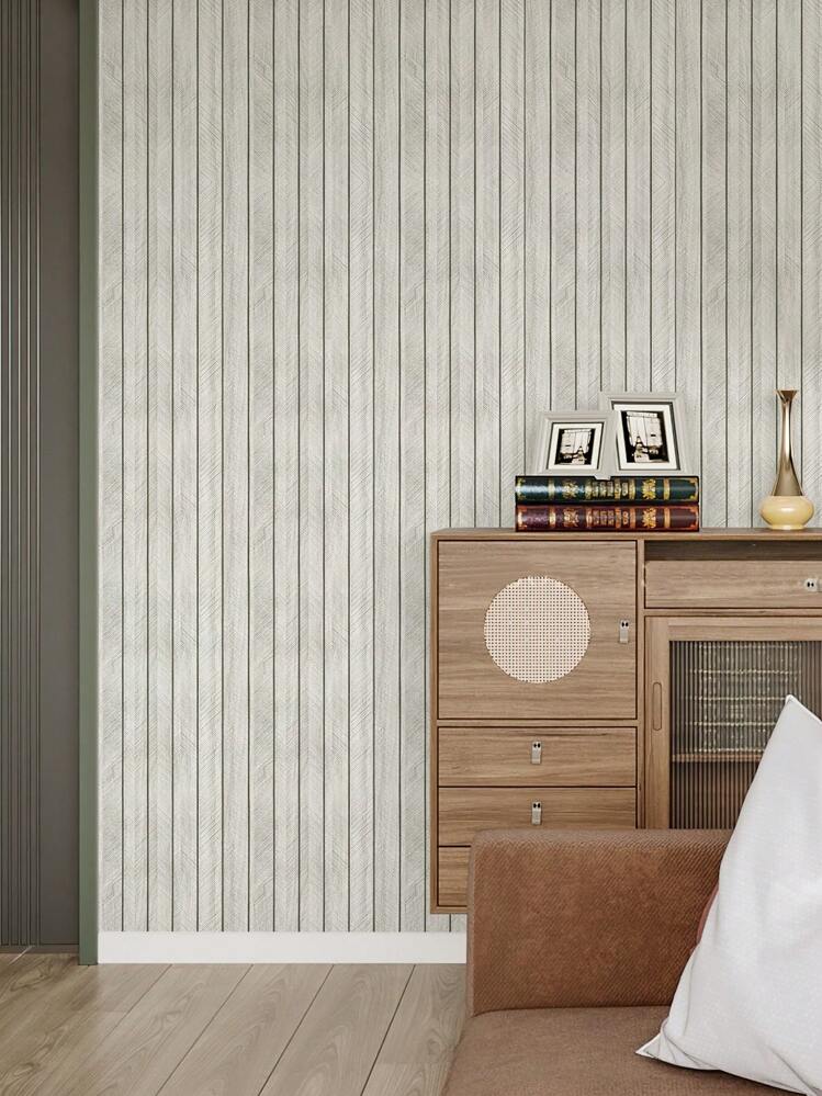 1pc 15.7in X 118in/13 Sq Ft Thick Vinyl Wood Grain Peel And Stick Wallpaper, Waterproof Self-Adhesive Striped Tile Rolls For Kitchen, Living Room, Office And Bedroom (Gray And Brown) Wall Art Decor, Home Decor, Living Room Wallpaper, Wall Decals, Party Decor, Bedroom Office Decor, Home Decor, Bathroom Decor, Room Decor - Multicolor - View 12