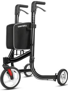 COSYWILL 3 Wheel Rollator Walkers For Seniors,Ultra Lightweight Foldable Walker For Elderly With Storage Bag, 10" Three Wheel Modern Mobility Walking Aid Aluminum,Red - 黑色 - 查看 1