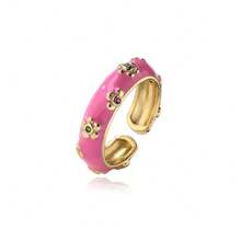 1pc Copper Plated 18k Gold Simple & Fashionable Open Diamond Encrusted Ring For Women, Adjustable